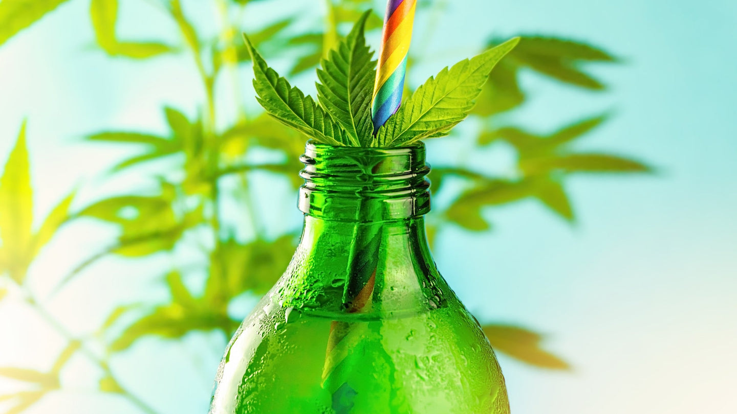 THC drinks with cannabis leaf in the rim