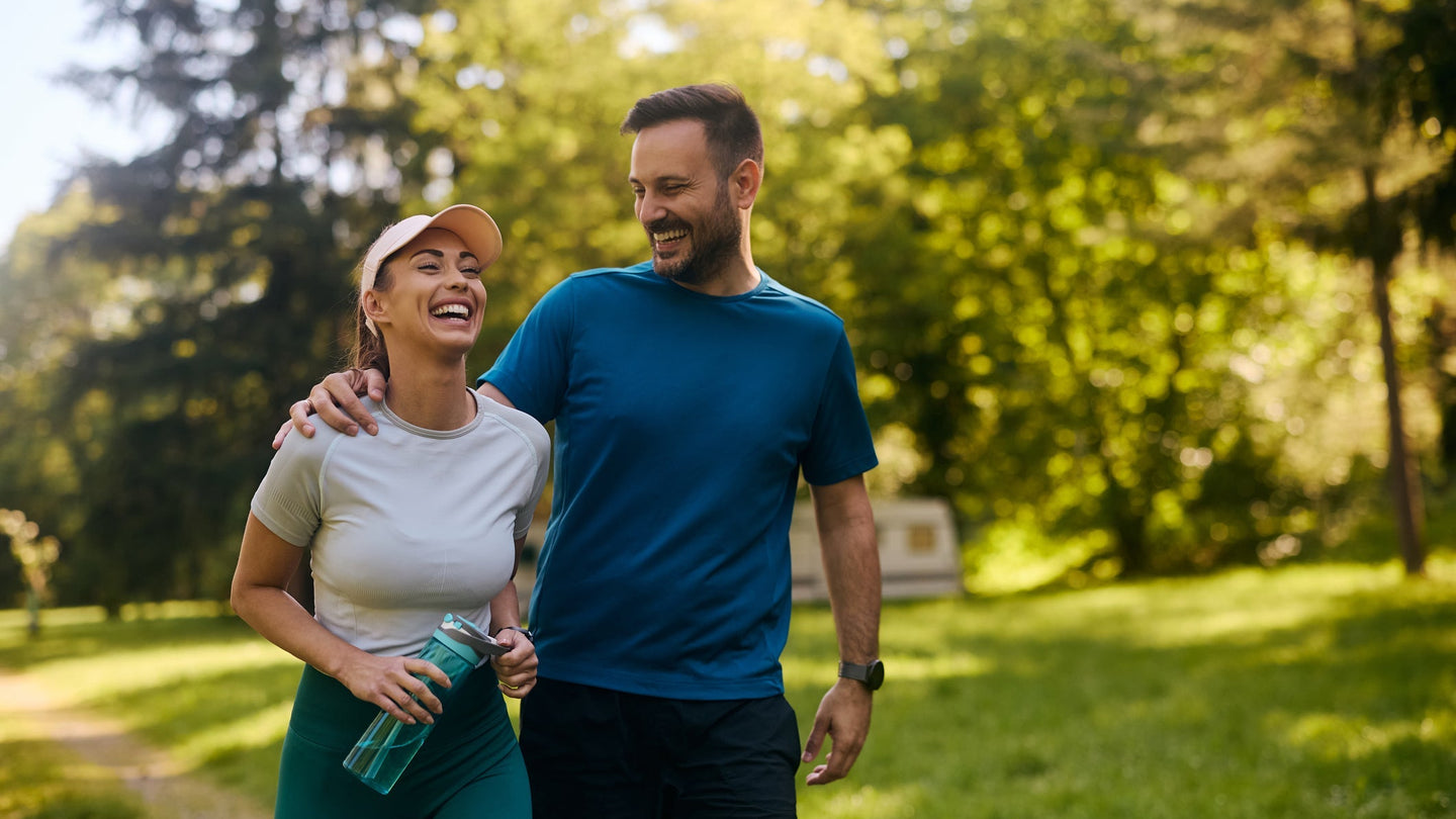 Happy couple with THC drinks