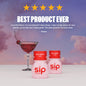 Two bottles of Sip Elixirs Wild Berry Sleep with a cocktail and five-star rating text on a pastel sky background.