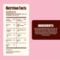Nutrition facts label and ingredients list on a pink background